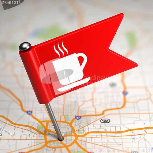 Image of Cup Icon - Small Flag on a Map Background.