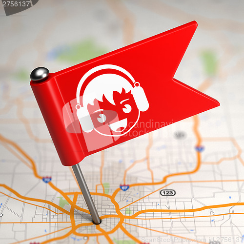 Image of Fun Concept - Small Flag on a Map Background.