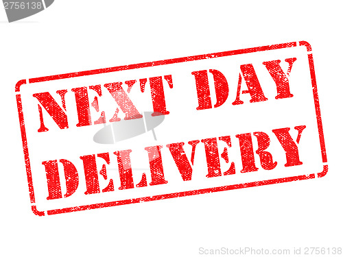 Image of Next Day Delivery on Red Rubber Stamp.