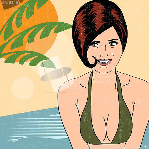 Image of Hot pop art girl on a beach