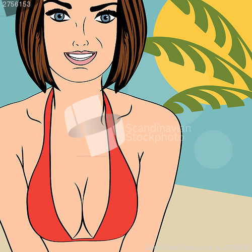 Image of Hot pop art girl on a beach