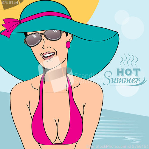 Image of Hot pop art girl on a beach