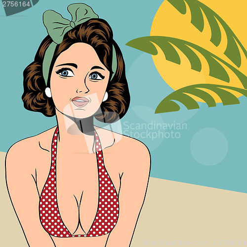 Image of Hot pop art girl on a beach