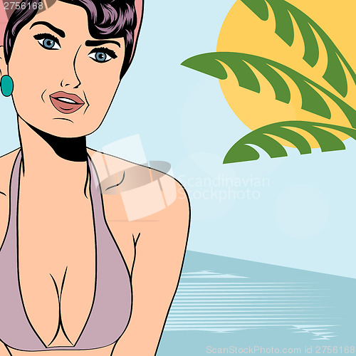 Image of Hot pop art girl on a beach