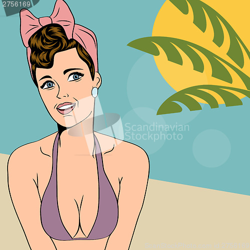 Image of Hot pop art girl on a beach