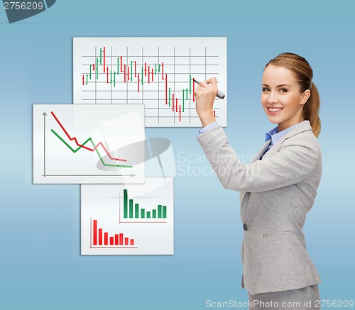 Image of businesswoman drawing forex chart in air