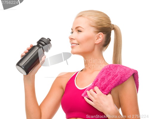 Image of sporty woman with special sportsman bottle