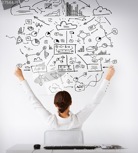 Image of woman from the back with raised hands