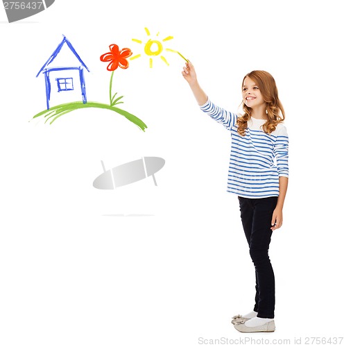 Image of girl drawing house in the air