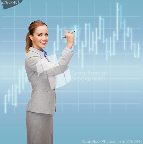 Image of businesswoman drawing forex chart in air