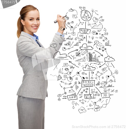 Image of businesswoman drawing big plan with marker