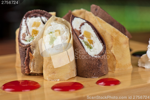 Image of pancake roll with marmalade