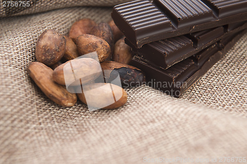 Image of Cocoa (cacao) beans with chocolate