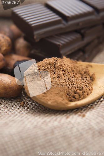 Image of Cocoa (cacao) beans with chocolate