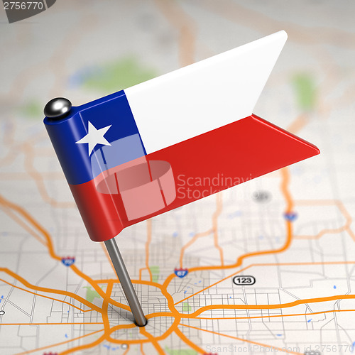 Image of Chile Small Flag on a Map Background.