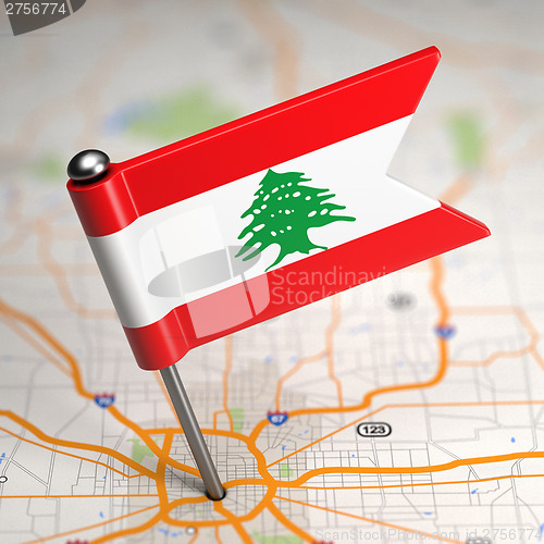 Image of Lebanon Small Flag on a Map Background.