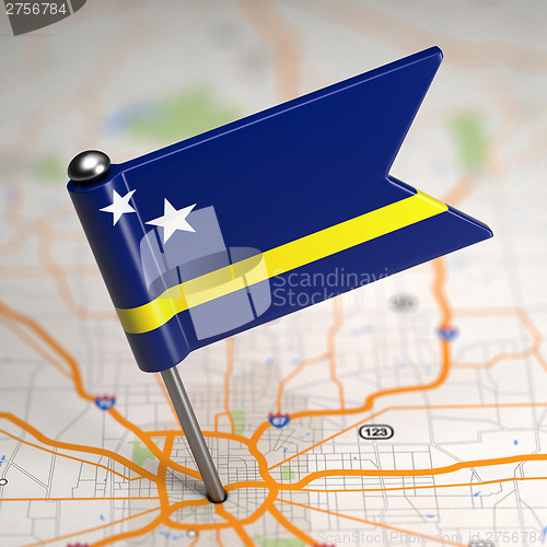 Image of Curacao Small Flag on a Map Background.