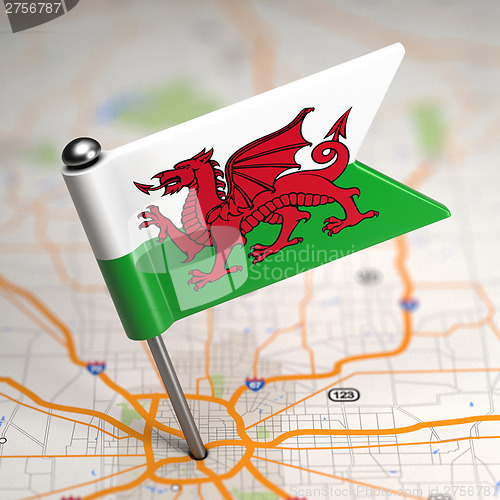 Image of Wales  Small Flag on a Map Background.