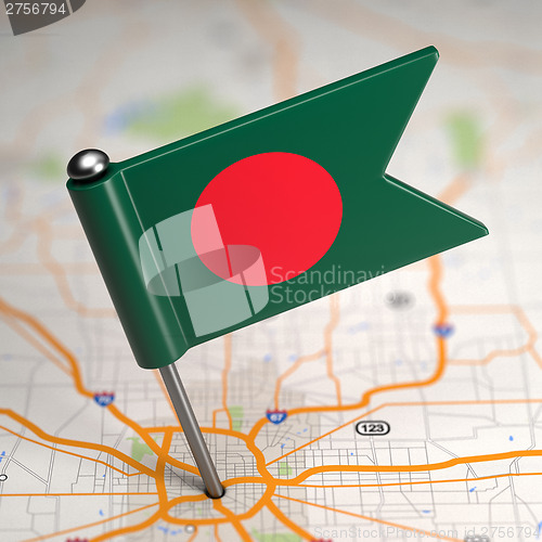 Image of Bangladesh Small Flag on a Map Background.