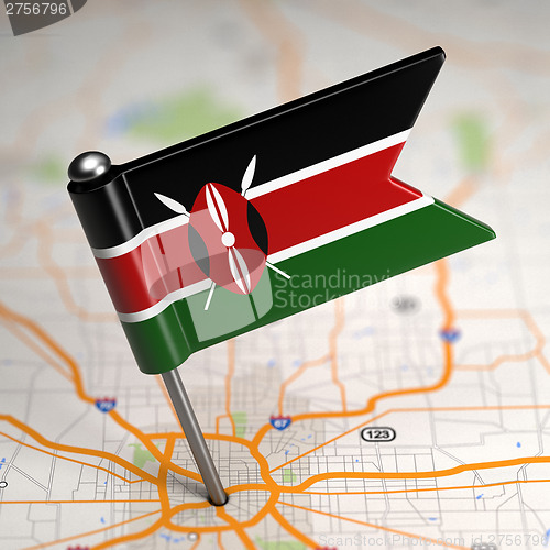 Image of Kenya Small Flag on a Map Background.