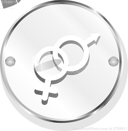 Image of round button with male female symbol isolated on white