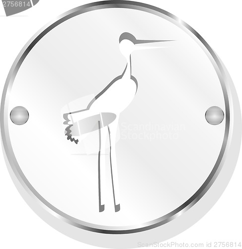 Image of Stork on web icon button isolated on white