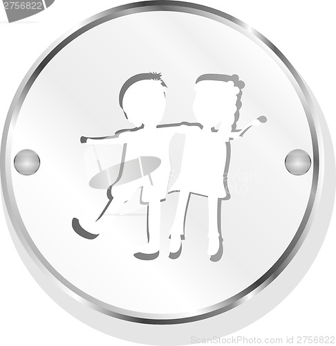 Image of icon button with baby boy and girl inside, isolated on white