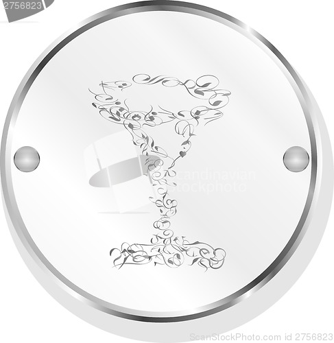 Image of Champagne cup icon on internet button isolated on white
