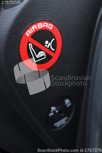 Image of Closeup shot of airbag sign stickers in modern car