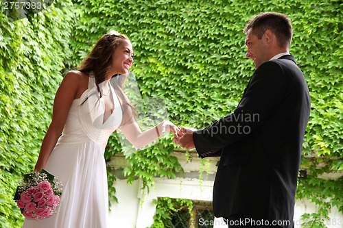 Image of Portrait of a young bride and groom