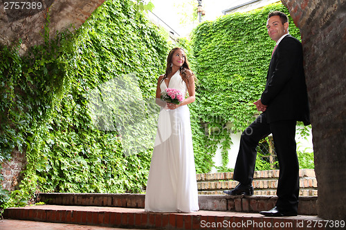 Image of Portrait of a young bride and groom