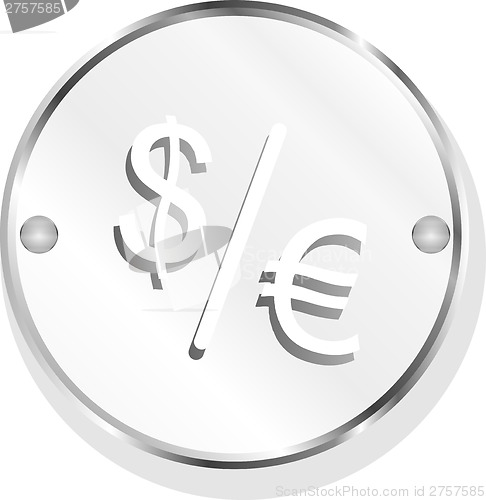Image of dollar and euro signs on web button isolated on white