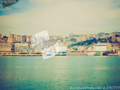 Image of Retro look View of Genoa Italy from the sea