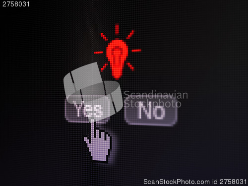 Image of Finance concept: Light Bulb on digital computer screen