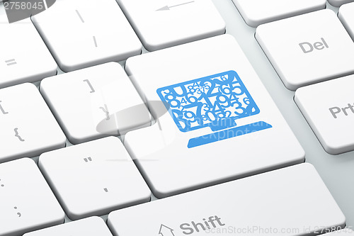 Image of Education concept: Computer Pc on computer keyboard background