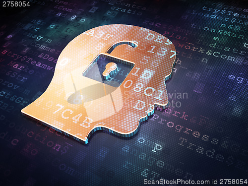 Image of Business concept: Golden Head With Padlock on digital background