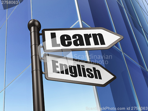 Image of Education concept: Learn English on Building background