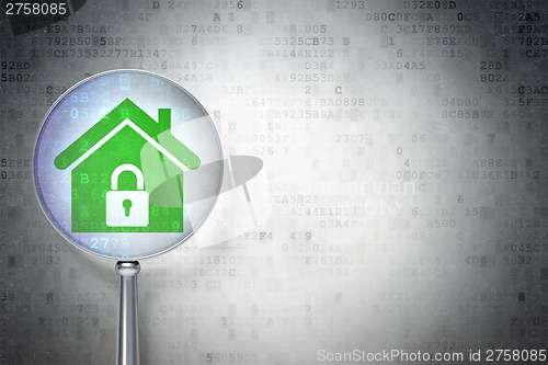 Image of Safety concept:  Home with optical glass on digital background