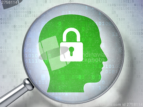 Image of Information concept:  Head With Padlock with optical glass on di