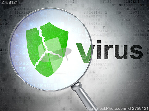Image of Safety concept: Broken Shield and Virus with optical glass