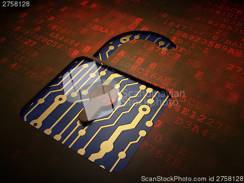 Image of Data concept: Opened Padlock on digital screen background