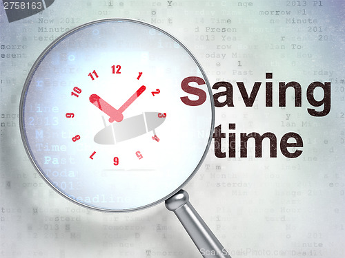 Image of Timeline concept: Clock and Saving Time with optical glass