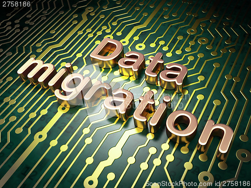 Image of Information concept: Data Migration on circuit board background