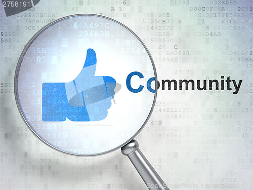 Image of Social media concept: Like and Community with optical glass