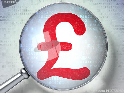 Image of Currency concept:  Pound with optical glass on digital backgroun