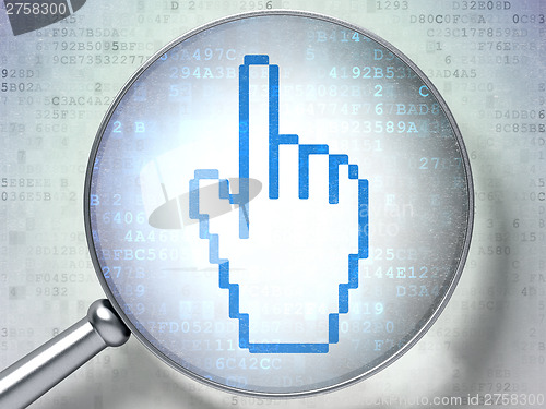 Image of Social media concept:  Mouse Cursor with optical glass on digita