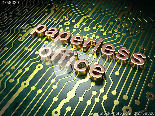 Image of Finance concept: Paperless Office on circuit board background