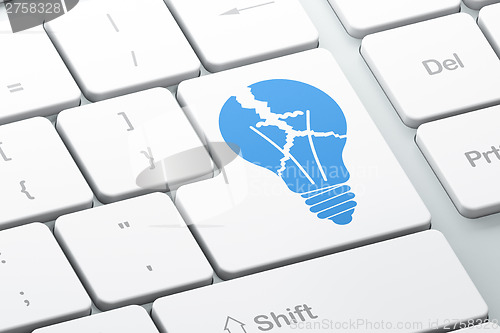 Image of Business concept: Light Bulb on computer keyboard background