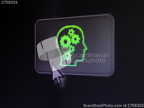 Image of Marketing concept: Head With Gears on digital button background