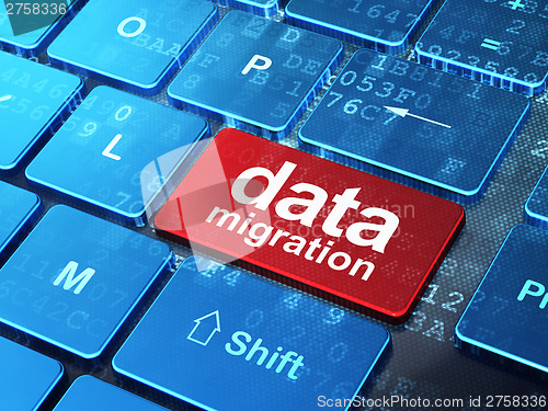 Image of Data concept: Data Migration on computer keyboard background